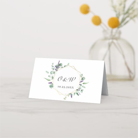 Moderne Eukalyptus Geometric Frame Wedding Table P Platzkarte (Rückseite)