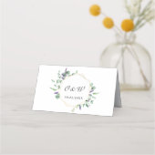 Moderne Eukalyptus Geometric Frame Wedding Table Platzkarte (Rückseite)