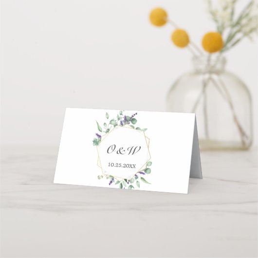 Moderne Eukalyptus Geometric Frame Wedding Table Platzkarte (Rückseite)