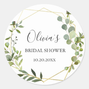 Moderne Eukalyptus-Geometrie-Rahmen Brautparty Runder Aufkleber