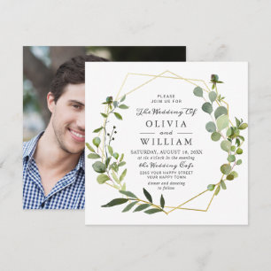 Moderne Eukalyptus-Geometrie-Rahmen-Foto-Hochzeit Einladung