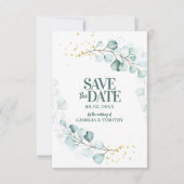 Moderne Eukalyptus-Gold-Glitzern Save The Date (Vorderseite)