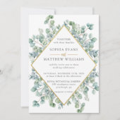 Moderne Eukalyptus Greenerity Gold Frame Wedding Einladung (Vorderseite)
