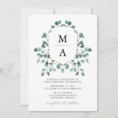 Moderne Eukalyptus Greenery Monogram Wedding Einladung (Vorderseite)
