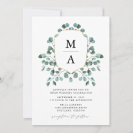 Moderne Eukalyptus Greenery Monogram Wedding Einladung
