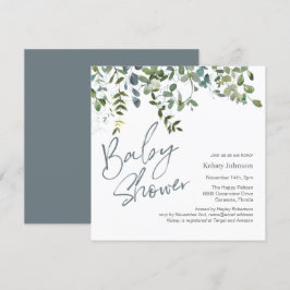 Moderne Eukalyptus Greenery Script Baby Dusche Einladung