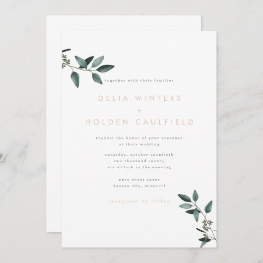 Moderne Eukalyptus-Grüne Einladung zur Hochzeit (Vorne/Hinten)