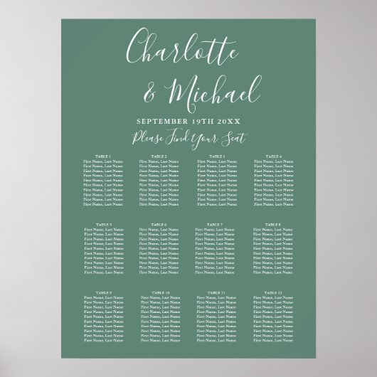 Moderne Eukalyptus-Grüne Hochzeitstabelle Poster (Vorne)