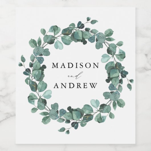 Moderne Eukalyptus Grüne Personalisierte Hochzeit Weinetikett (Einzelnes Label)