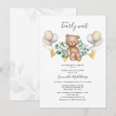 Moderne Eukalyptus Grünpflanzen Blätter Bear Baby Einladung (Vorne/Hinten)