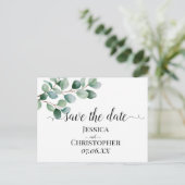 Moderne Eukalyptus-Grünzeug-Hochzeit Ankündigungspostkarte (Stehend Vorderseite)