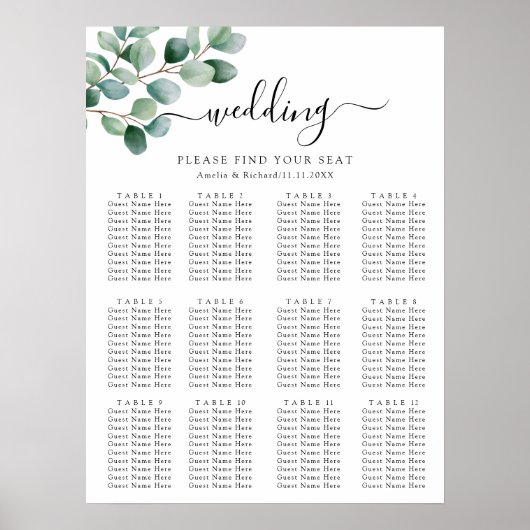 Moderne Eukalyptus-Grünzeug-Hochzeit Poster (Vorne)