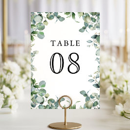 Moderne Eukalyptus-Grünzeug-Hochzeit Tischnummer