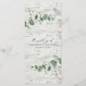 Moderne Eukalyptus-Hochzeit mit weißem Holz Menükarte (Rückseite)