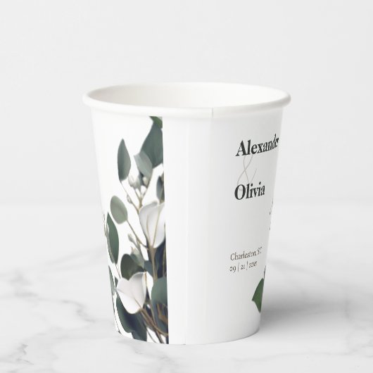 Moderne Eukalyptus-Hochzeit Pappbecher (Rechts)