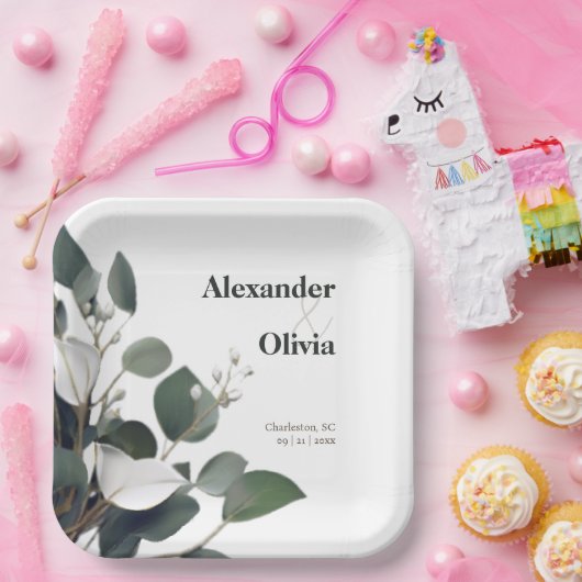 Moderne Eukalyptus-Hochzeit Pappteller (Party)