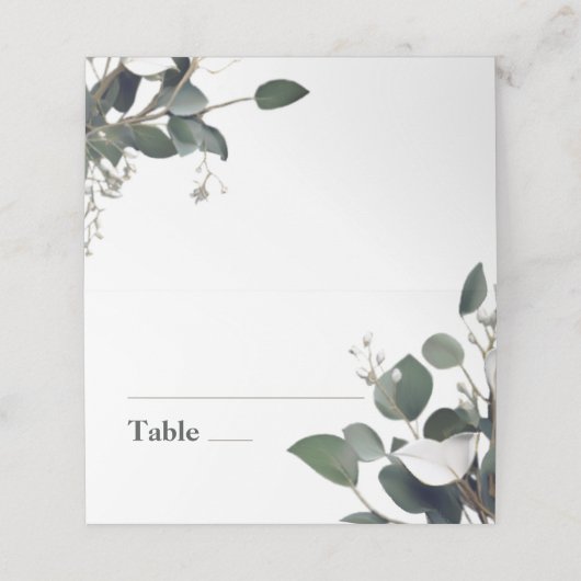 Moderne Eukalyptus-Hochzeit Platzkarte (Außenseite Aufgefaltet)