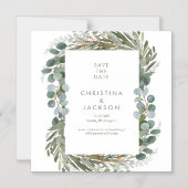 Moderne Eukalyptus-Hochzeit rettet das Datum Magneteinladung (Vorderseite)