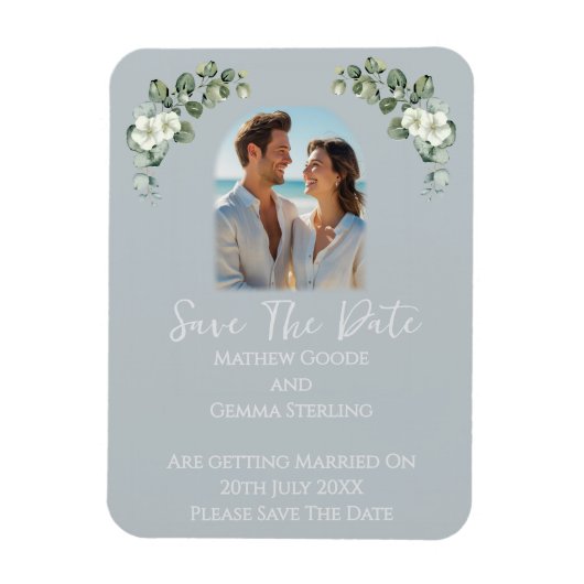 Moderne Eukalyptus-Hochzeit Save the Date Foto Magnet (Vertikal)