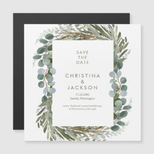 Moderne Eukalyptus-Hochzeit Save the Date Magneteinladung