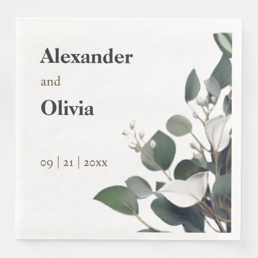 Moderne Eukalyptus-Hochzeit Serviette (Vorderseite)