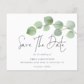 Moderne Eukalyptus-Hochzeit spart das Datum (Vorderseite)