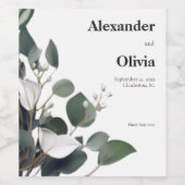 Moderne Eukalyptus-Hochzeit Weinetikett (Einzelnes Label)