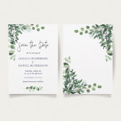 Moderne Eukalyptus Hochzeitflaeche Save the Date