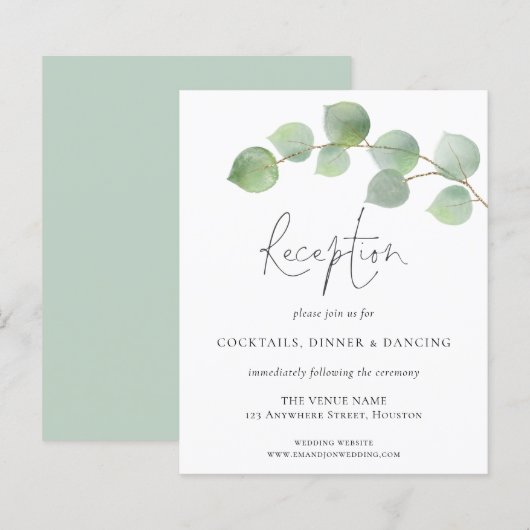 Moderne Eukalyptus-Hochzeitsempfangsdetails (Vorne/Hinten)