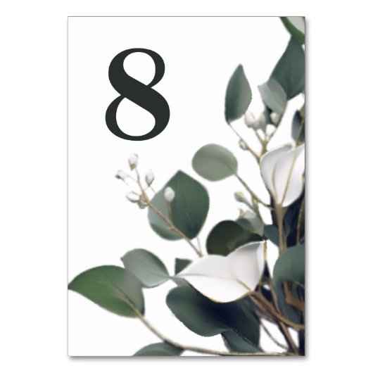 Moderne Eukalyptus-Hochzeitsempfehlung Tischnummer (Rückseite)