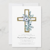 Moderne Eukalyptus kreuzen Religiöse Erste Kommuni Einladung (Vorderseite)