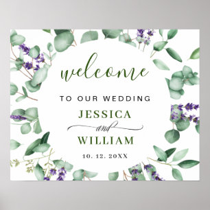 Moderne Eukalyptus-Lavendel-HOCHZEIT-Empfangsschil Poster
