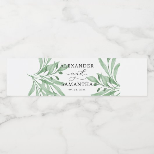 Moderne Eukalyptus-Minimalistische Hochzeit Wasserflaschenetikett (Einzelnes Label)