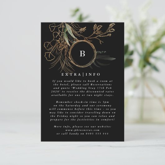 MODERNE Eukalyptus ONYX-Monogramm - Details INFO Begleitkarte (Stehend Vorderseite)