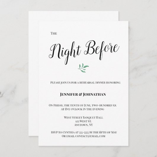 Moderne Eukalyptus Probe Abendessen Einladungen (Vorne/Hinten)