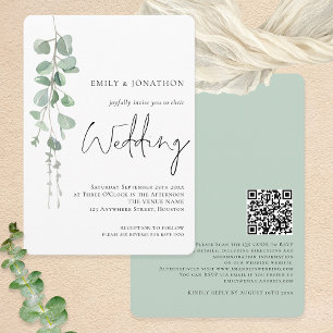 Moderne Eukalyptus QR Code Skript Hochzeit Einladung