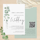 Moderne Eukalyptus QR Code Skript Hochzeit Einladung