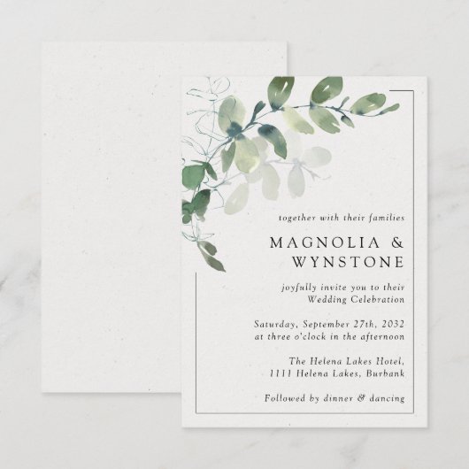 Moderne Eukalyptus-RahmenWedding Einladung (Vorne/Hinten)