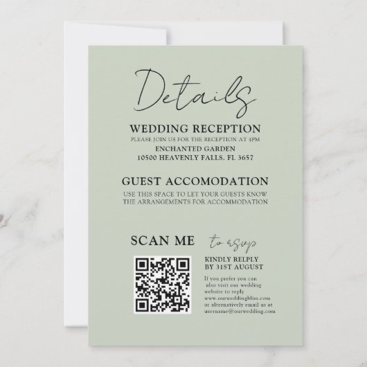 Moderne Eukalyptus-Sage Grün in einer Hochzeit Einladung (Rückseite)