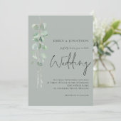 Moderne Eukalyptus Script Sage Green Wedding Einladung (Stehend Vorderseite)