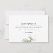 Moderne Eukalyptus Script Watercolor Wedding Dankeskarte (Rückseite)