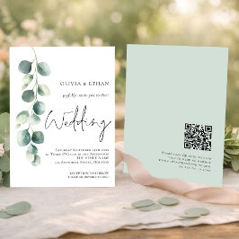 Moderne Eukalyptus-Skript-QR-Code-Sage-Hochzeit Einladung