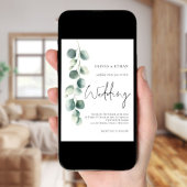 Moderne Eukalyptus-Skript-QR-Code-Sage-Hochzeit Einladung