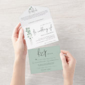 Moderne Eukalyptus-SkriptWedding All In One Einladung (Abreißen)