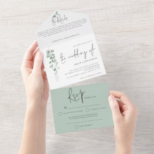 Moderne Eukalyptus-SkriptWedding All In One Einladung