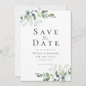 Moderne Eukalyptus-Typografie Save The Date (Vorderseite)