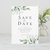Moderne Eukalyptus-Typografie Save The Date (Stehend Vorderseite)