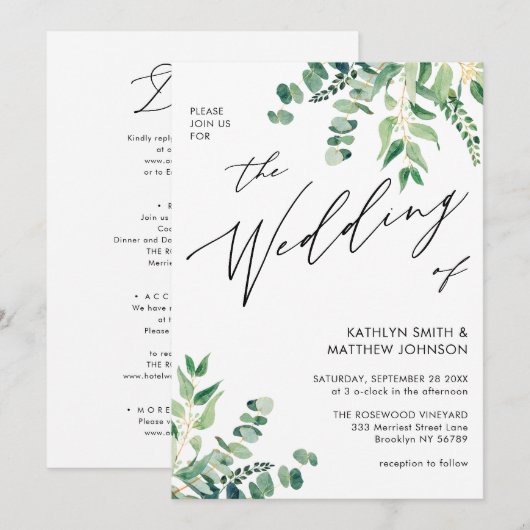 Moderne Eukalyptus-Vegetation Einladung (Vorne/Hinten)