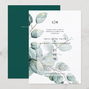 Moderne Eukalyptus Verlasse Grüne Wedding Einladun Einladung