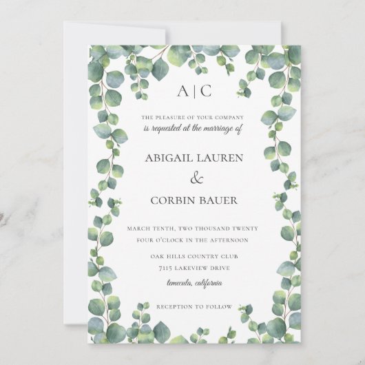 Moderne Eukalyptus Vine Frame Wedding Einladung (Vorderseite)